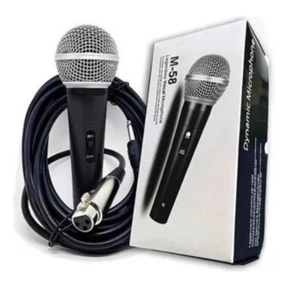 Microfone Profissional Sm58 Com Cabo 5 Metros Chave Liga E Desliga Alta Sensibilidade Dinâmico