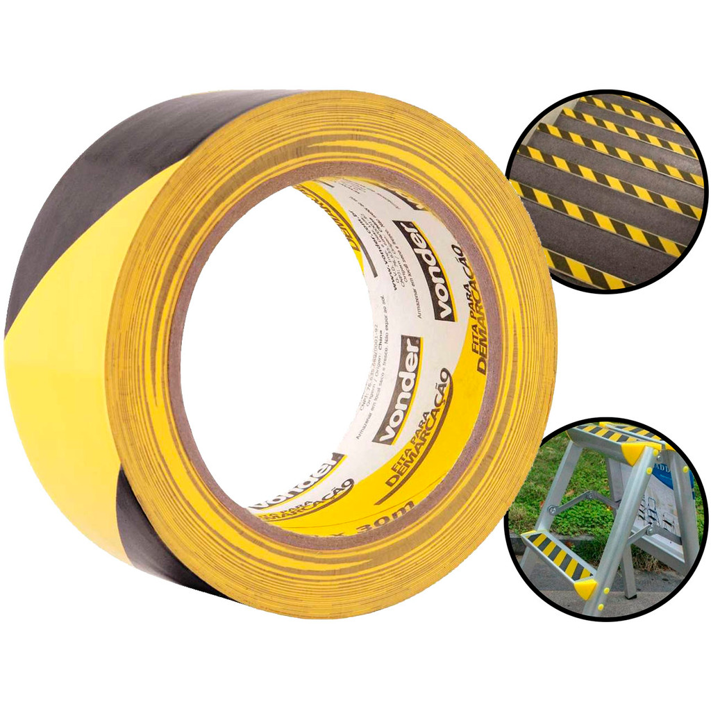 Fita Adesiva Rolo Para Demarcação Sinalização Multiuso Zebrada Amarelo Preto 48mm x 30m em Oferta na Shopee