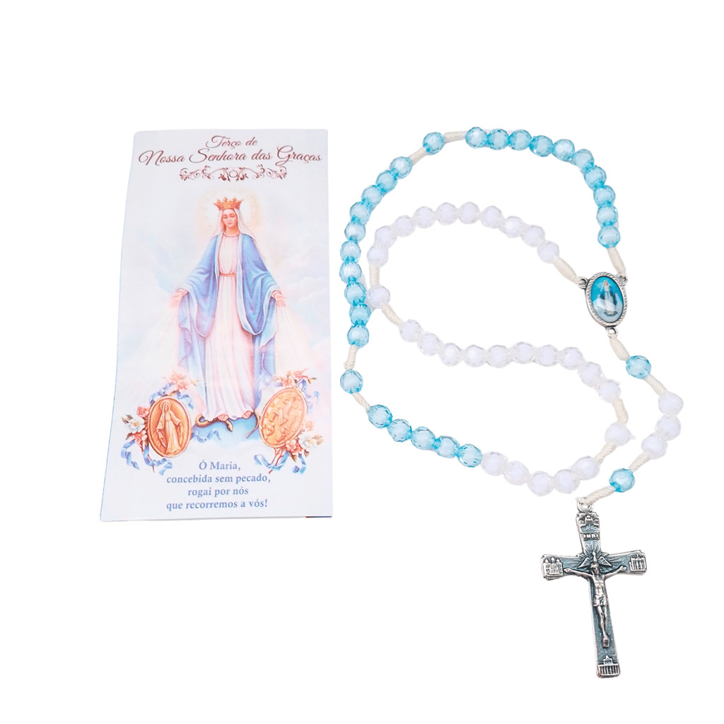 Terço Nossa Senhora Das Graças Cristal 8mm Com Folheto De Oração