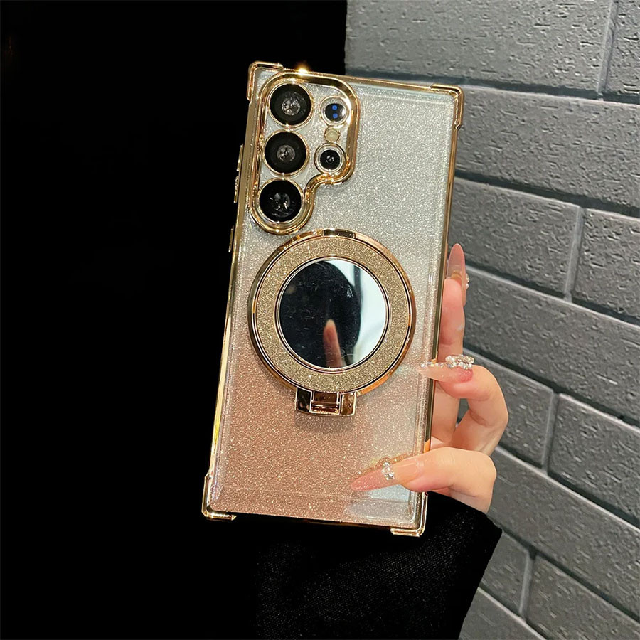 Magnética Capa Capinha Carregador Sem Fio Para Samsung Galaxy S26 S25 S24 S23 Plus Ultra FE Espelho de Glitter Case