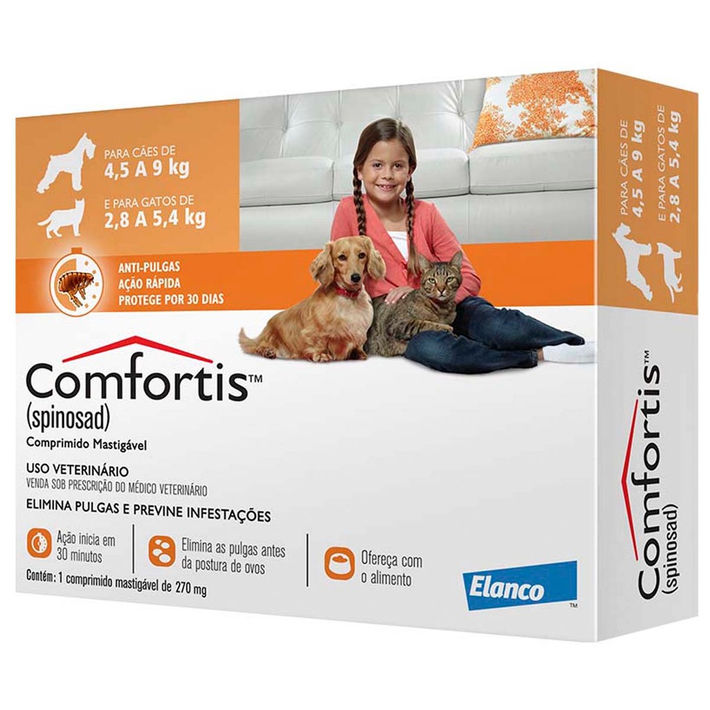 Antipulgas Comfortis 270mg para cães 4,5 a 9kg e gatos de 2,8 a 5,4kg -  1 Unidade - Elanco - Pets
