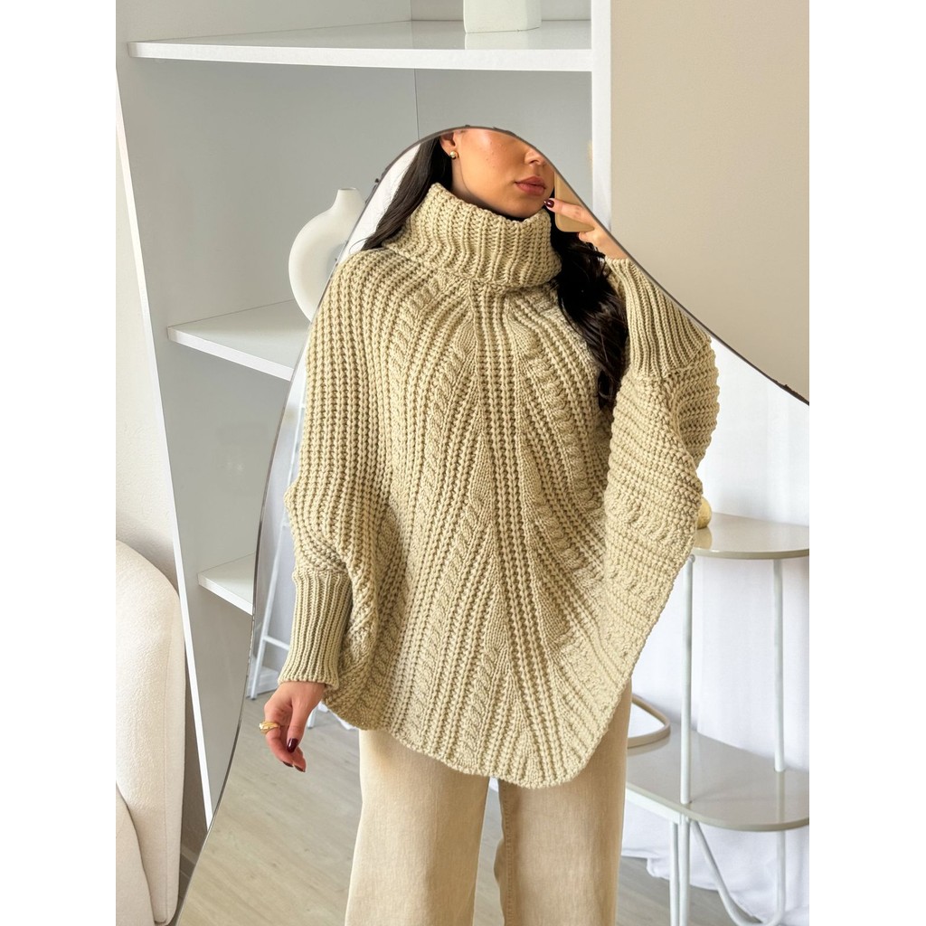 Poncho Sobreposição Tricot Feminino Capa Moda Lançamento