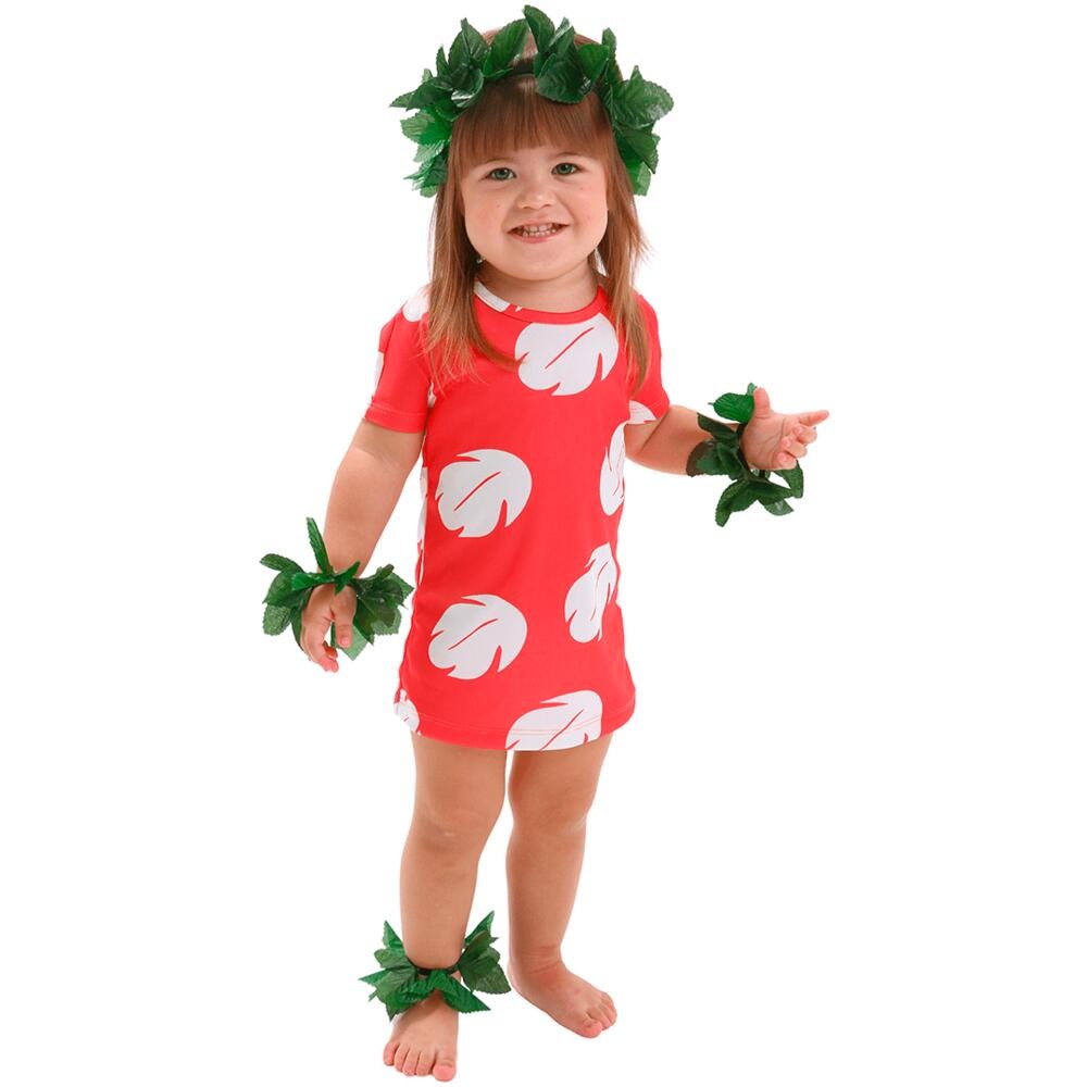 Fantasia Lilo Bebê Havaiana Vestido Vermelho Com Folhas