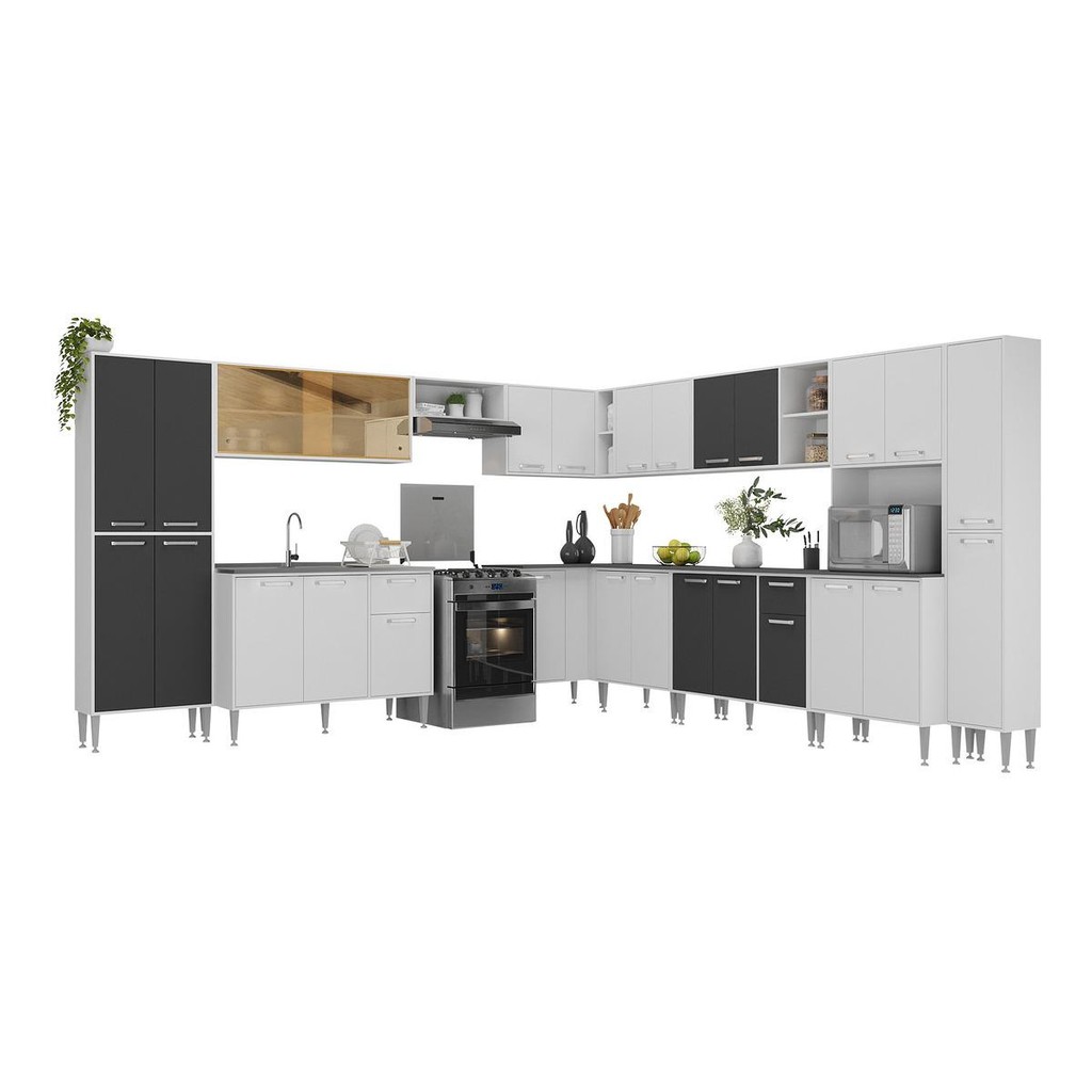 Armário de Cozinha Modulada 12 Pçs com Balcão de Pia Siena Multimóveis MP2240
