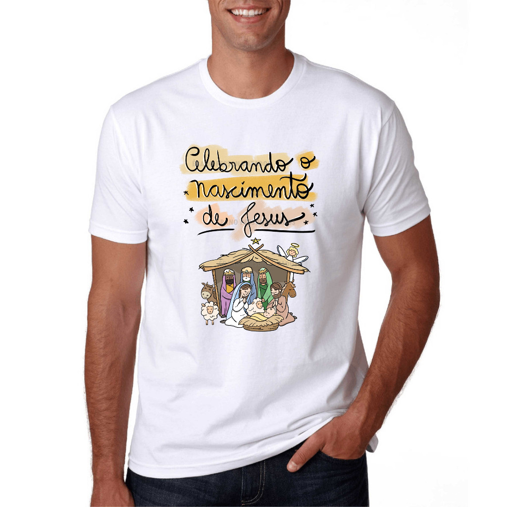 Camiseta Celebrando o nascimento de Jesus Feliz Natal Boas festas merry christmas família paz amor