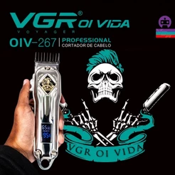 Cortador De Cabelo Profissional Vgr Oiv-267 Bivolt Prateado 6 Pentes Cabelo Barba Barbeiro Sem Fio