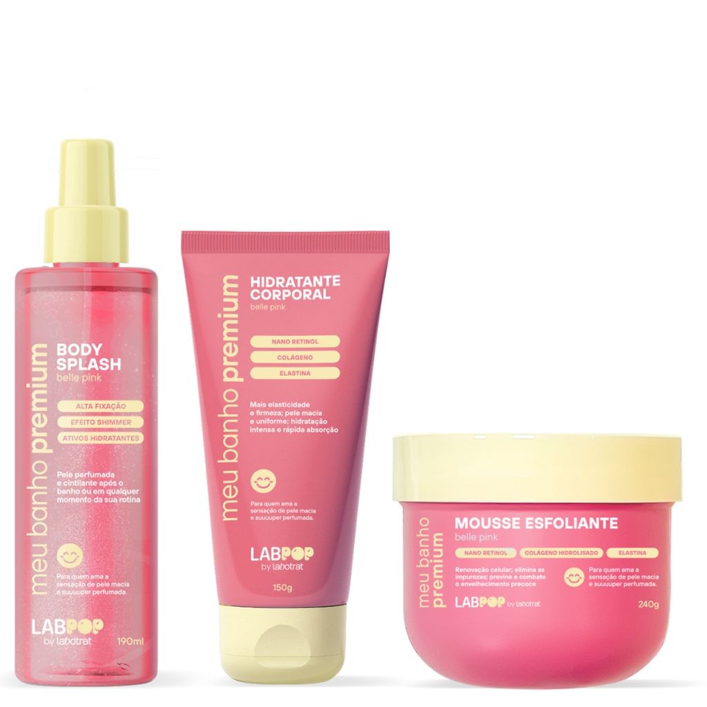 Kit Belle Pink LabPop by Labotrat - Cuidados Completo: Esfoliante, Hidratante e Body Splash