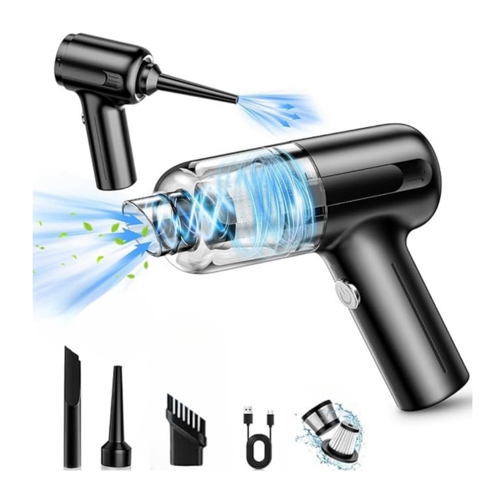 Mini Aspirador e Soprador de Pó 3 em 1 USB Portátil Recarregável – Cor Preta