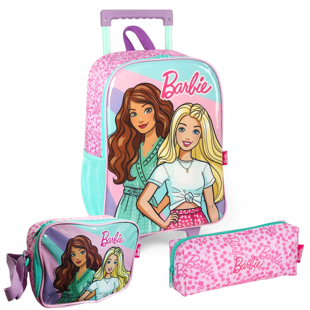 Kit Escolar Mochila De Rodinhas Estojo e Lancheira Barbie Fashionista