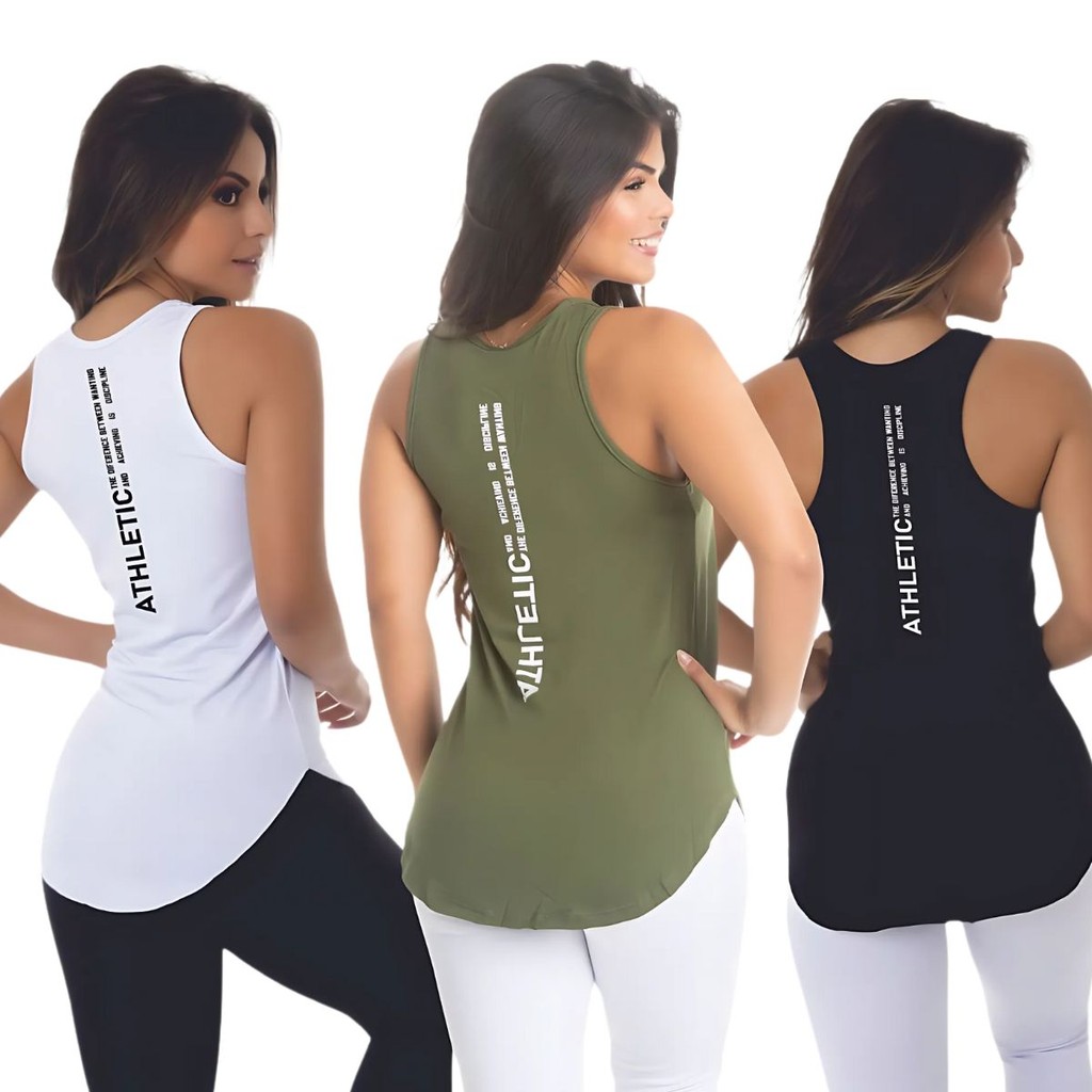 Kit 3 Camisetas Regatas Blusas Academia Feminina Athletic