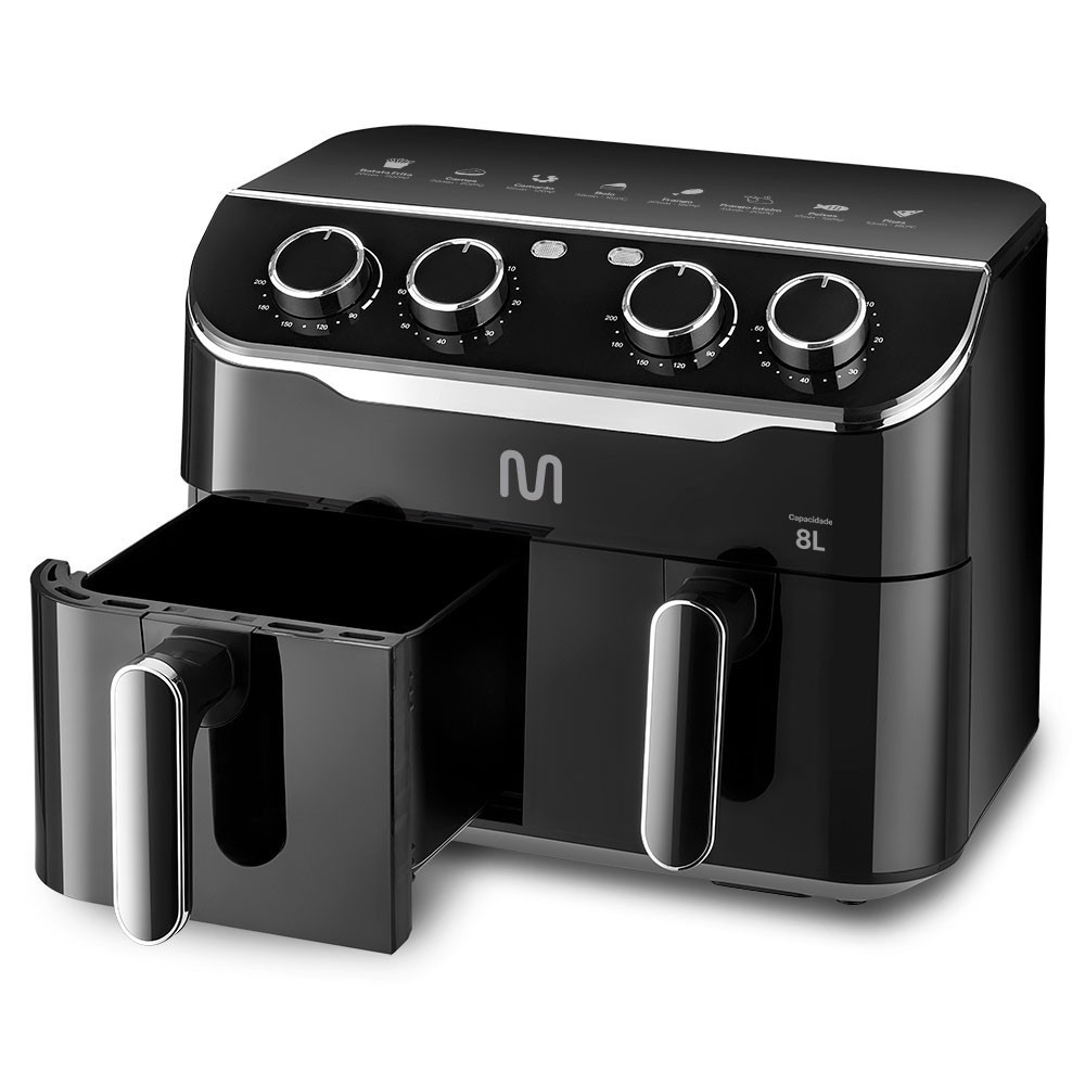 Fritadeira Elétrica sem Óleo Air Fryer 8L Preta c/ 2 Gavetas 1800w 127v Multi - GO233 - Home Appliances