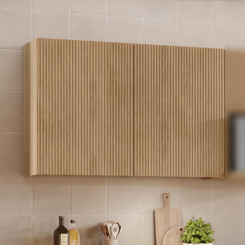 Armário Aéreo Rainha Ripado Nesher MDF 2 Portas Nature - Home & Living