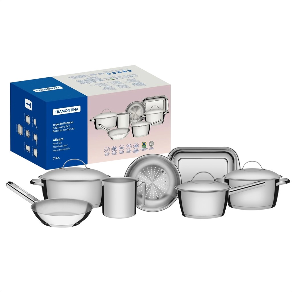 Jogo De Panelas Tramontina Aço Inox Fundo Triplo 7 Peças Allegra em Oferta na Shopee