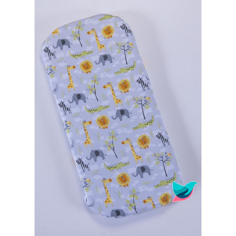 Colchão oval para carrinho moisés Safari Cinza bichinhos- Colchonete para carrinho de bebe.