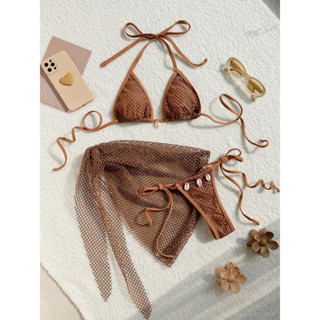 Novo biquíni feminino vestido de gaze de três peças bikini maiô