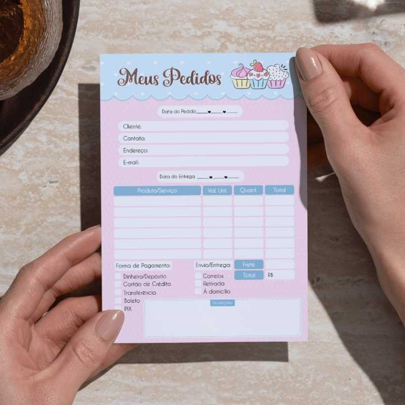 Bloco de Pedidos A6 Confeitaria | Talão Cup Cake, Bolo, Brigadeiro | Kit Econômico até 5 unid