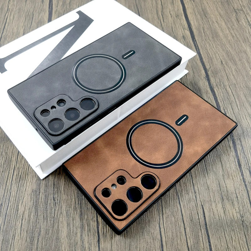 Nova Capa De Couro Fosco À Prova De Choque Para Samsung S24 S23 S22Plus S25 Ultra S21FE Magsafe Carga Sem Fio em Oferta na Shopee