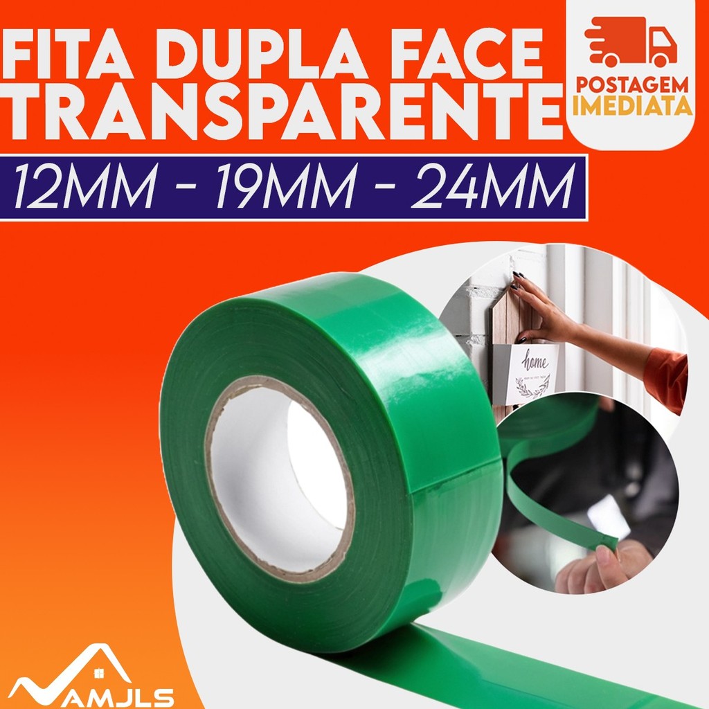 Fita dupla face Atlas Transparente Fixa Forte com 2 metros Tamanhos