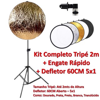 Kit Completo Rebatedor Defletor 60cm 5x1 Para Fotos Fotografia + Suporte + Tripé 2m em Alumínio em Oferta na Shopee