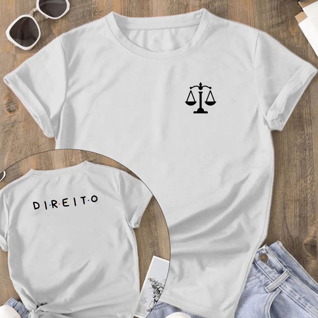 Camisetão Feminino Estampado Frente e Verso Camiseta Direito Faculdade Profissão Várias Cores 100% Algodão