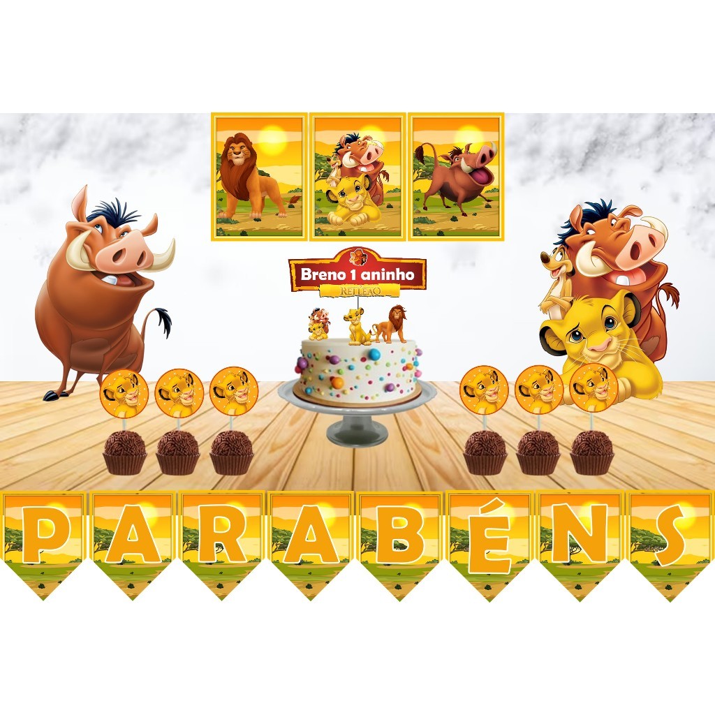 KIT FESTA SÓ UM BOLINHO TEMA REI LEÃO - ANIVERSÁRIO, MESVERSÁRIO, DECORAÇÃO, KIT ANIVERSÁRIO, KIT DECORAÇÃO