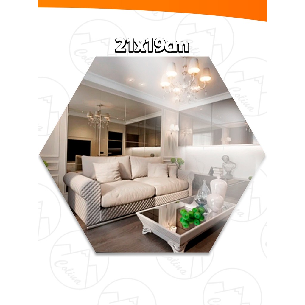 Espelho Placa 21x19cm Hexágonal Adesivo Acrílico Boa Nitidez Retangular Decorativo Quarto Sala Banheiro Kolling Sell em Oferta na Shopee