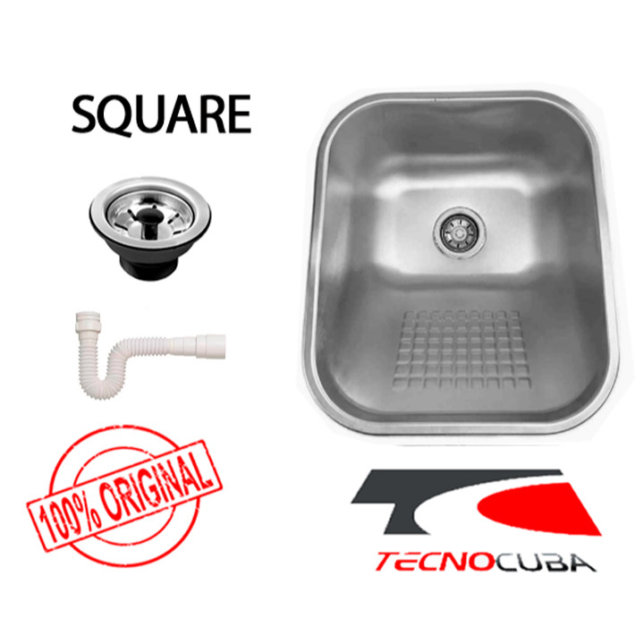 Tanque de sobrepor Square 34x40 -  INOX 304 - Escovado + válvula + sifão em Oferta na Shopee
