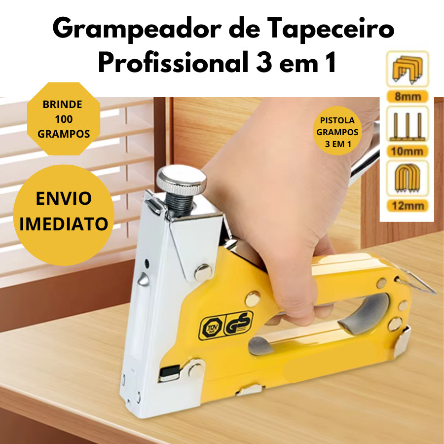 Grampeador Tapeceiro Profissional Pistola de Grampos 3 em 1 Manual para Madeira e Estofados Ferramenta Ajuste de Pressão