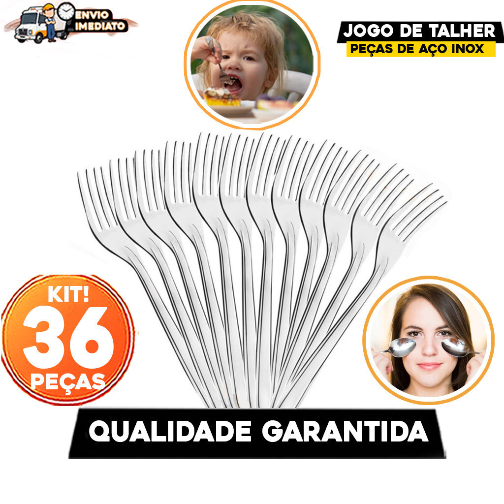 Jogo de Talheres 36 peças de Garfo De Mesa Aço Inox Mesa Cozinha Jantar