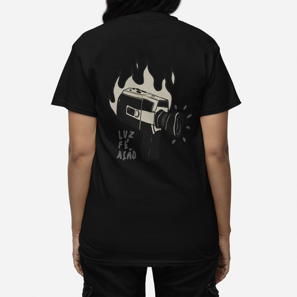 Camiseta Feminina Mídia Luz Fé Ação Câmera 100% Algodão lançamento - Barato