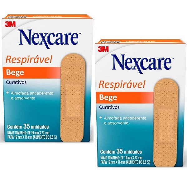 Kit com 2 Caixas de Curativo Bege Tradicional Respiravel 3M Nexcare