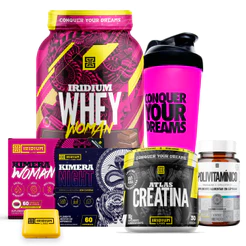 Whey Protein Woman + Creatina 90g + Kimera Woman + Kimera Night + Polivitaminico 60comps + Coqueteleira + Porta Caps
