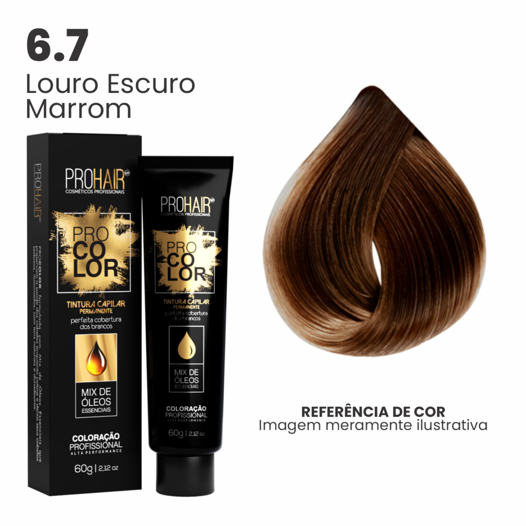 Coloração Profissional 60g Pro Color 6.7 Louro Escuro Marrom ProHair