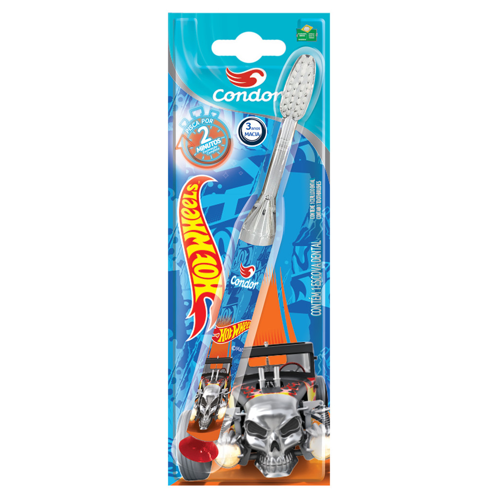 Escova Dental Macia com Luz de Led que Pisca Hot Wheels