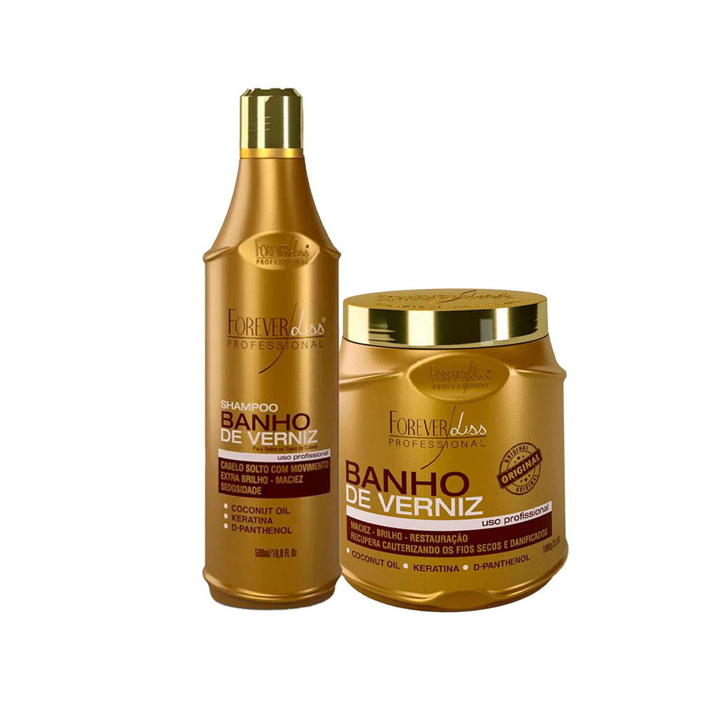 Kit Banho de Verniz Shampoo 500ml e Máscara 1kg Forever Liss