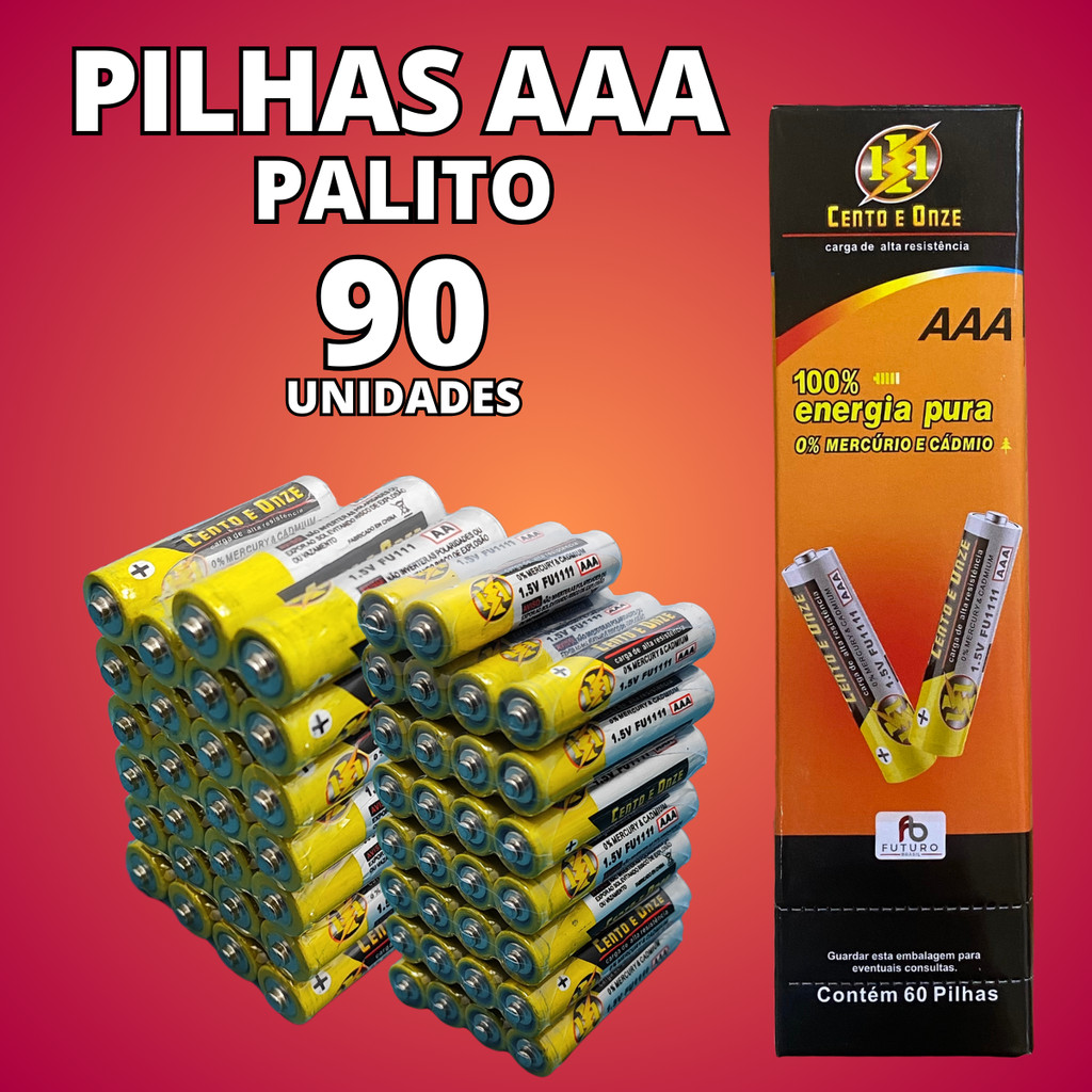 Pilha AAA Palito Com 90 Unidades Para Controle Relógio Brinquedo em Oferta na Shopee