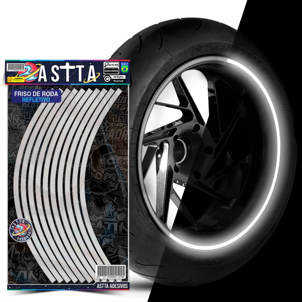 Kit Adesivos Friso de Roda M1 Prata Roda Refletivo Aro 13 ao 22 Filete Resistente Para Moto e Carro