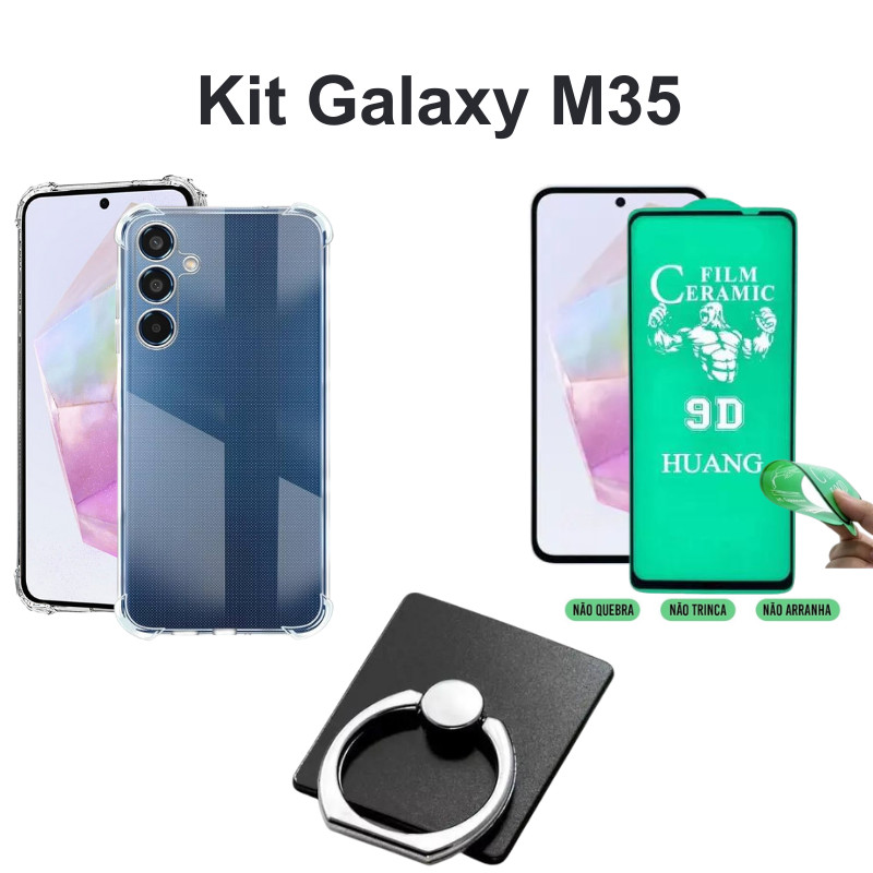 Kit Capa Transparente + Película de  Cerâmica + Suporte de Anel para Samsung Gal
