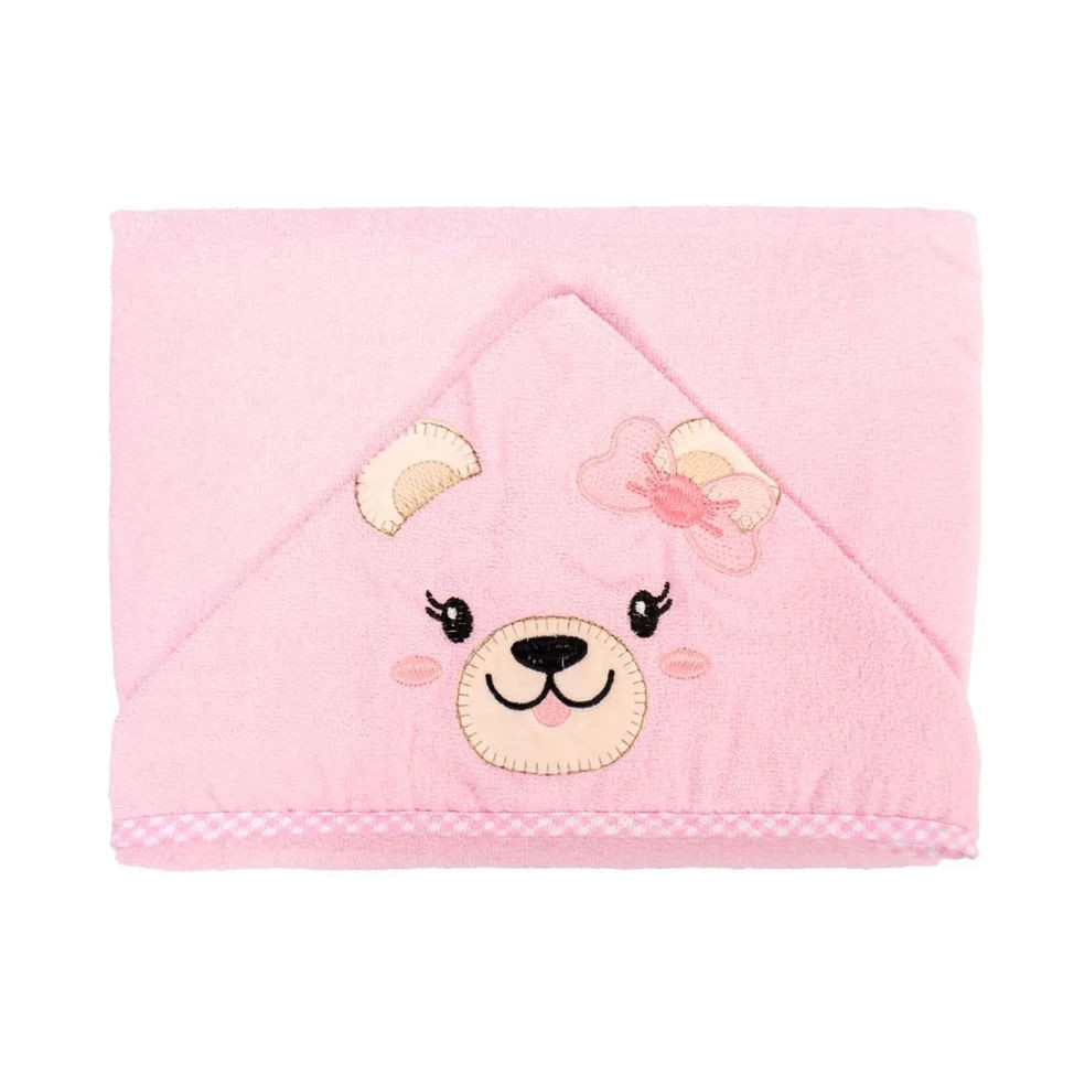 Toalha Com Capuz Bublim Com Forro Fralda E Bordado Ursa - Mom & Baby