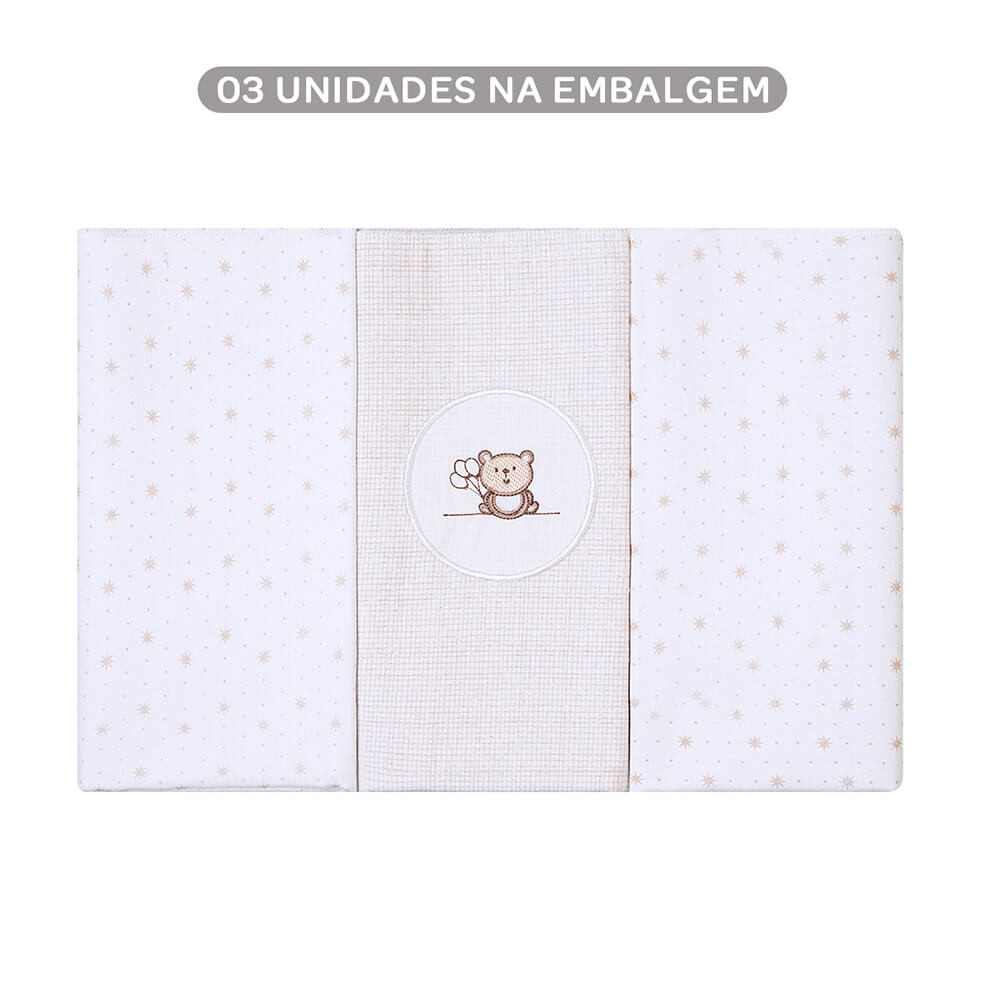 Kit Cueiro Bordados Papi Flanelado Ted Balão - 3 Peças - Mom & Baby