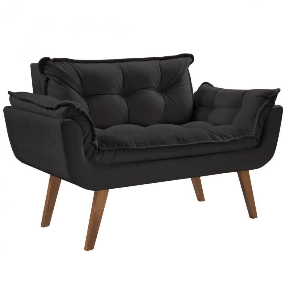 Poltrona Namoradeira 2 Lugares Opalla D Salla Suede Preto - Home & Living
