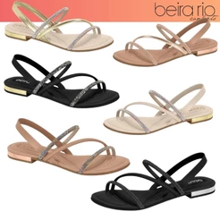 Sandália Feminina Rasteira Beira Rio Tiras com Elástico Brilho Glitter Birken