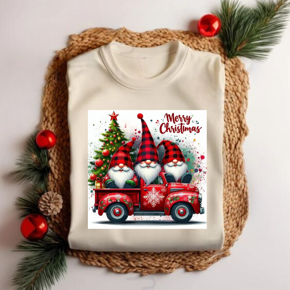 Camiseta Unissex Natal Carrinho e 3 Doendes Personalizada Natal Fim de Ano Festa