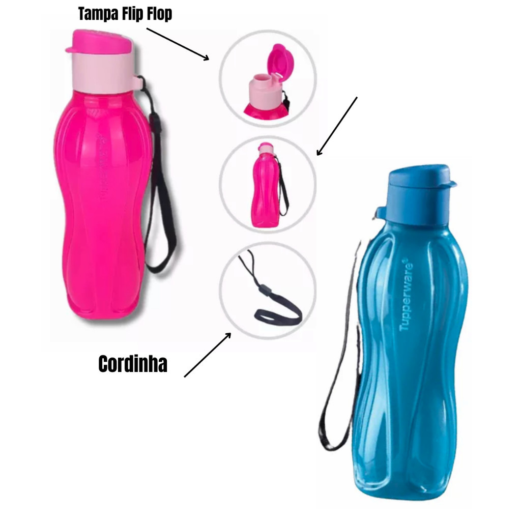 Tupperware Garrafa Eco Tupper Grécia,  Rosa e Azul - 500ml