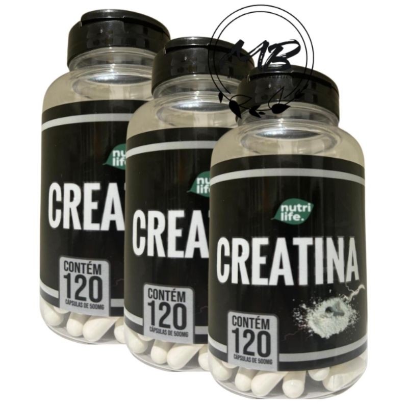 Nutri Life - Creatina 100%pura 1. 2. e 3 frascos de 120 cápsulas