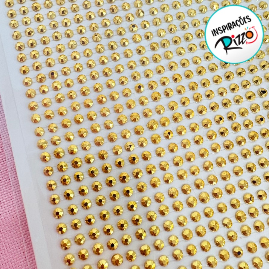 Cartela Adesiva - Chaton - Dourado - 3mm - 840 unidades - Rizzo - Home & Living