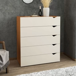 Cômoda Porto 5 Gavetas Creme/Freijó - Politorno