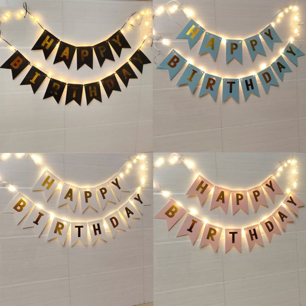 Bandeirinha Feliz Aniversário com Luz Decoração Festa em Oferta na Shopee