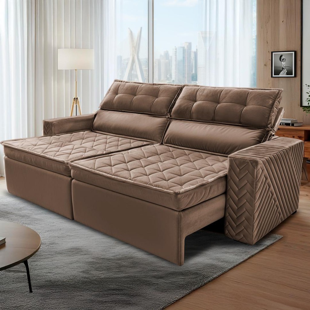 Sofá Retrátil e Reclinável 2,00m Cama inBox Charm Velusoft Castor