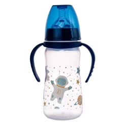 Mamadeira Anticólica Astronauta Azul Alça 330 ml Menino Infantil Bebê Plasútil